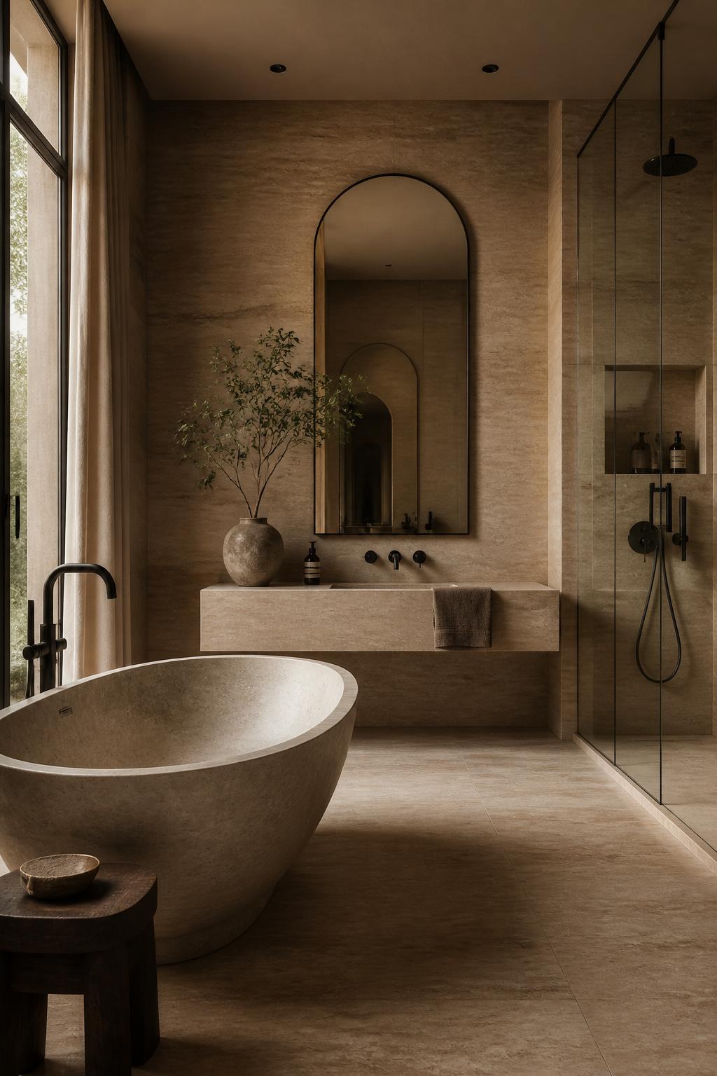 Bagno padronale in travertino